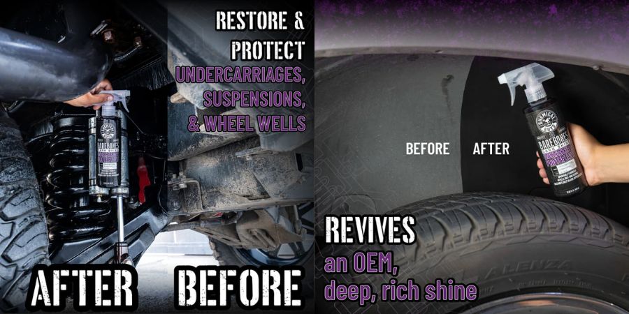 Bare Bones je ideální pro použití na podběhy kol, rám vozidla, pružiny, závěsy, plastové kryty a další komponenty podvozku. Díky své přilnavosti zůstává na povrchu i v náročných podmínkách a pomáhá předcházet vzniku koroze.
