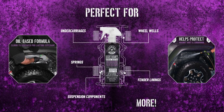 Ochranný sprej na podvozek a podběhy. Obnovuje vzhled, chrání před špínou, solí a korozí.