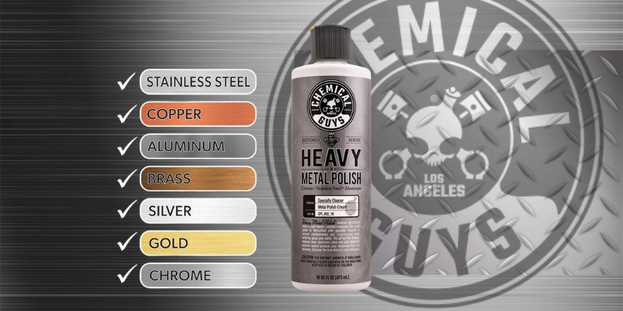 Chemical Guys Heavy Metal Polish je profesionální leštěnka na kovové povrchy, navržená pro obnovení maximálního lesku a odstranění oxidace, skvrn a nečistot.