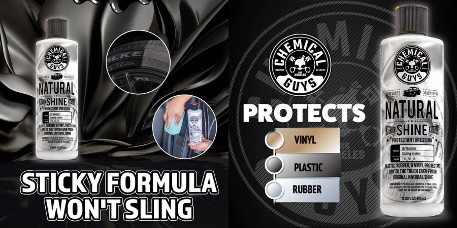 Natural Shine je ochranný přípravek na plast, gumu a vinyl, který obnovuje barvu materiálu, dodává přirozený lesk a chrání plastové části auta před UV zářením a stárnutím.