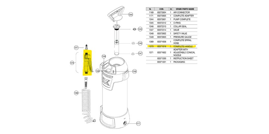 IK Sprayers Complete Handle 1370 náhradní rukojeť