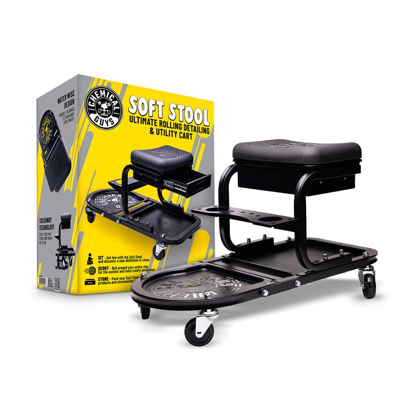 Chemical Guys Soft Stool Ultimate Rolling Detailing & Utility Cart pojízdná detailingová stolička s organizérem a držákem na kbelík