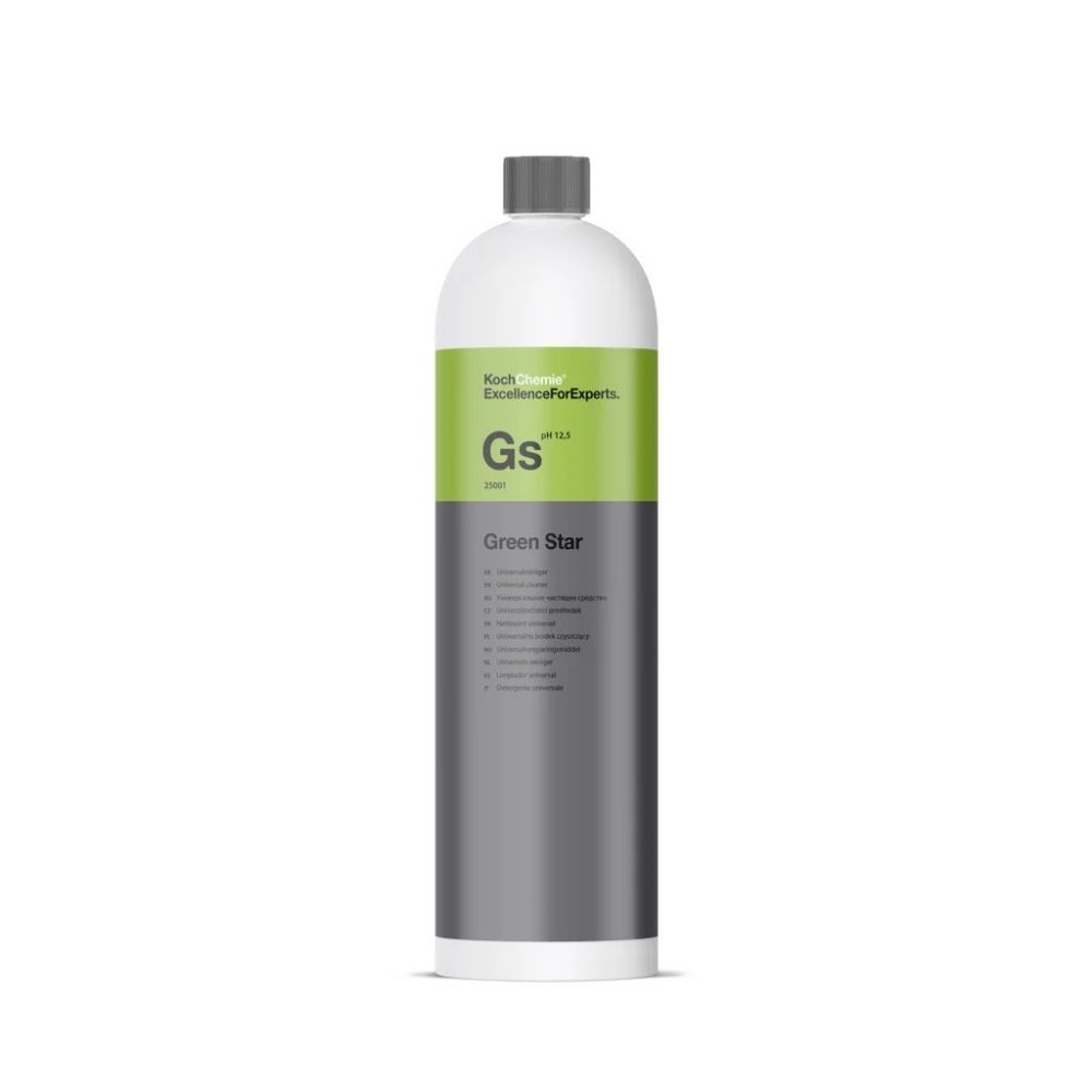 Koch-Chemie Green Star 1 l je koncentrovaný alkalický APC čistič na interiér, exteriér a motor. Účinně odstraňuje mastnotu, olej a silné nečistoty.
